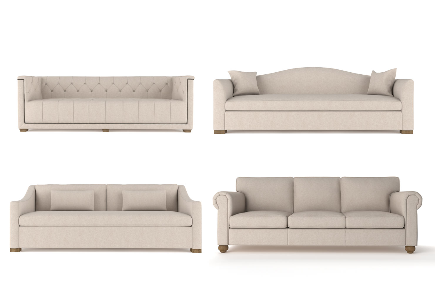 Digital rendering of a contemporary sofa with intricate details, showcasing our 3D furniture modeling expertise