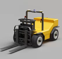 360-degree product photo of a forklift showcasing its innovative technology and ergonomic features.