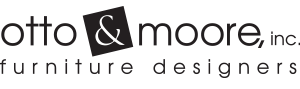 Photorealistic 3D Rendering Services 17 Logo for Otto Moore, Inc., furniture designers. The text is in lowercase with a square containing a stylized leaf between otto and moore, inc. The tagline furniture designers appears below, making it ideal for Logo Clients seeking elegant branding.