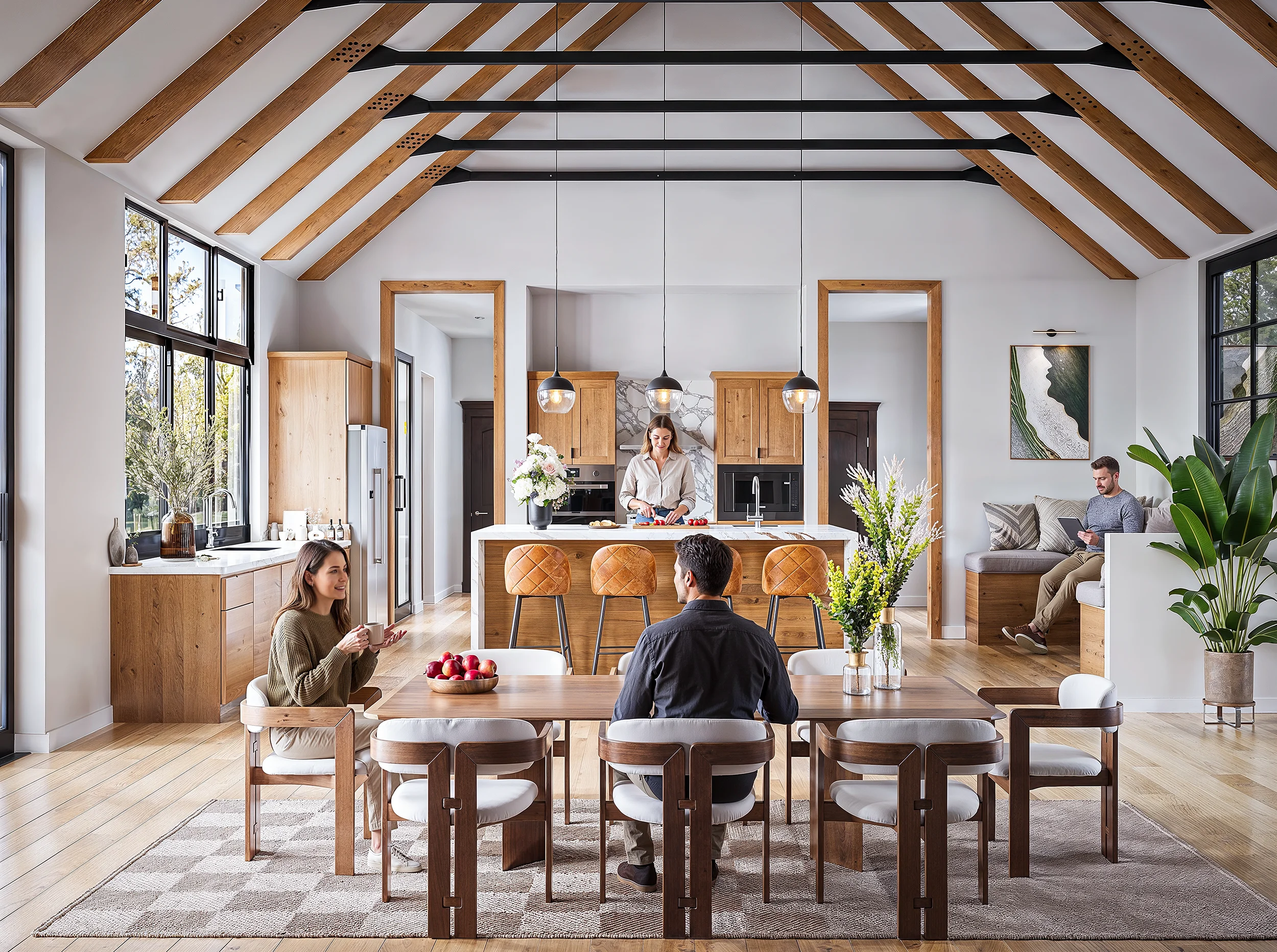 Blog 135 Luxury modern farmhouse kitchen and dining room interior rendering by Rapid Renders – 3D Rendering Services in Toronto, Canada, Architectural Visualization Tailored for You.