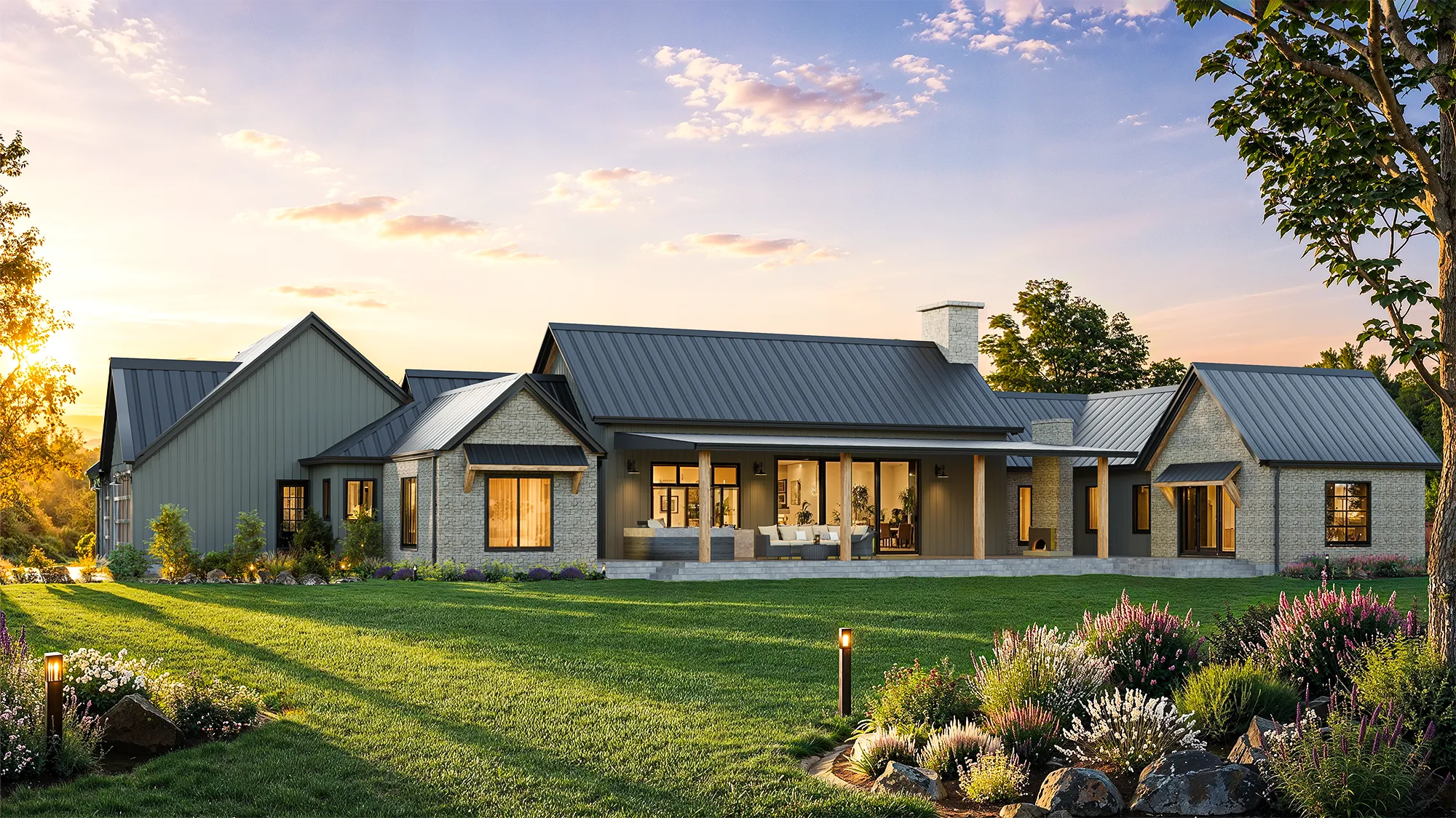Architecture Rendering 28 Luxury modern farmhouse exterior rendering by Rapid Renders.